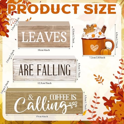 Lineshading 4 Pcs Fall Coffee Table Decor Wooden Pumpkin Latte Block Signs