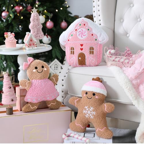 Konohan 3 Pcs Christmas Gingerbread Man House Throw Pillows Xmas Pillows