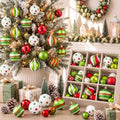 Lunmon 64 Pcs Lime Green Red Christmas Ornament Polka Dot Stripe Xmas Bulbs