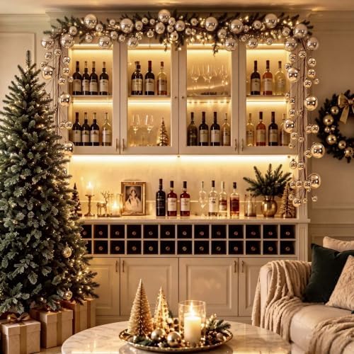 2 Pcs 6 ft Christmas Ball Ornament Garland, Glossy Champagne Gold