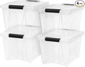 IRIS USA 19 QT Plastic Storage Box with Lid and Latches - 4 Pack - BPA-Free, See-Through Organizing Solution, Durable Nestable Stackable Containers, Secure Pull Handle - Clear