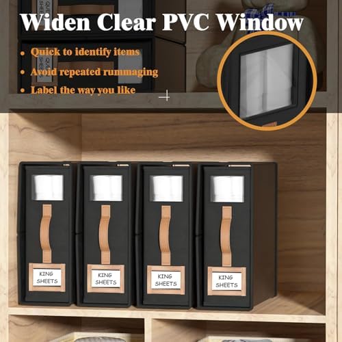 8 Pack Bed Sheets Organizers And Storage,Sheets Set Folder Keeper with Handle,Foldable Bedding Storage Box For Linen Closet,Duvet Cover(King Size-3.7 Gal,Black)