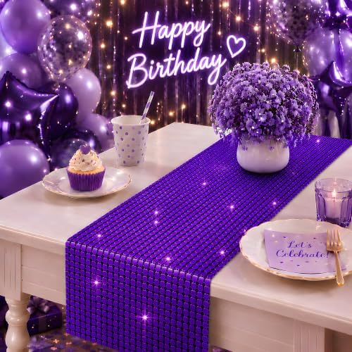Disco Party Decorations - Purple Sequin Glitter Disco Table Runner