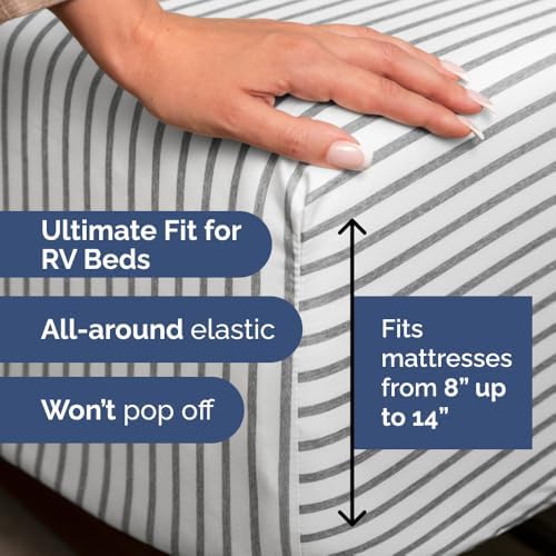 Short Queen Size 4 Piece Bed Sheet Set - RV Short Queen - Grey Stripes