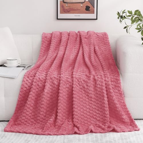Rose Pink Throw Blanket 50"×60" Gifts for Mom Fuzzy 3D Jacquard Decorative