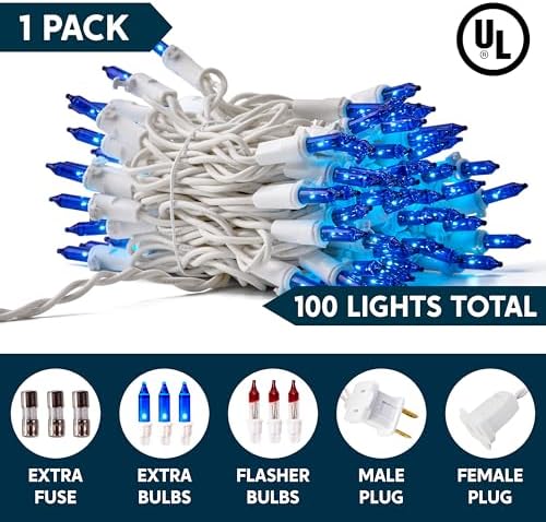 Joiedomi Christmas Lights Outdoor,100 Count Blue Christmas Tree Lights Indoor,21.4ft String Xmas Decorations for Dorm Classroom Bedroom Holiday Wedding Party,White Wire