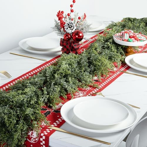 2 Pcs Christmas Norfolk Pine Garlands, 6Ft 2 Color Artificial Cedar Garland