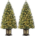 Garvee Pre-lit Artificial Christmas Tree with Warm White Lights, Green Full Christmas Tree 4.5 ft with 8 Light-Modes, Pre Lighted Xmas Tree W/460 Branch Tips, 300 Light & Antique Urn Base,2 PCS