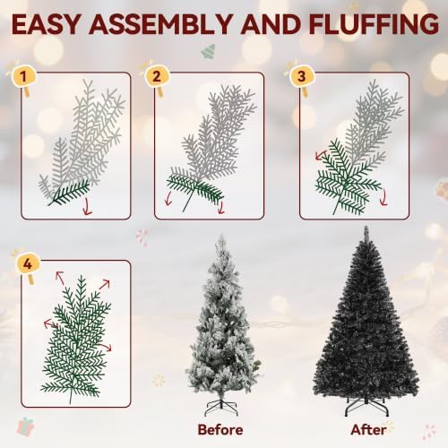DWVO 7.5ft Artificial Black Halloween Christmas Tree, 1258 Tips