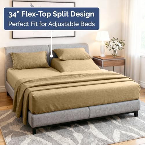 Flex Top Split Head King 4 Piece Sheet Set - Soft & Cooling - Heathered Tan