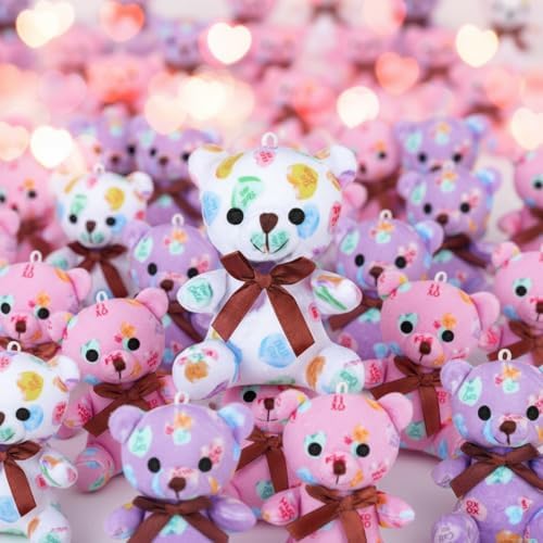 Haull 18 Pcs Valentine Conversation Hearts Stuffed Animals Bears Plush Bears Bulk for Kids Gifts 4" Mini Soft Stuffed Animals Small Cute Plushies Toys for Party Favors Supplies Decoration