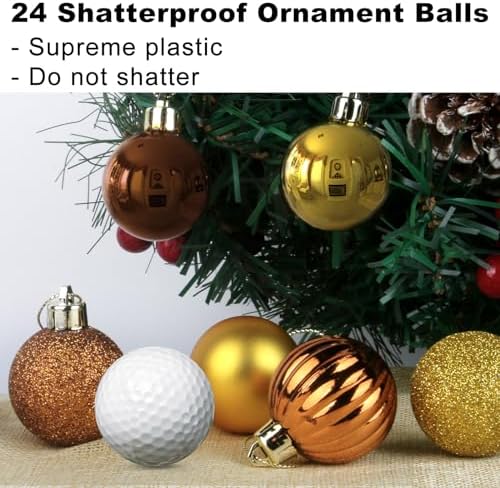 Bronze & Gold 1.6" Small Christmas Balls Christmas Tree Decoration Ornaments Shatterproof Hanging Balls for Birthday Halloween Holiday Wedding Decorations Set of 24pcs