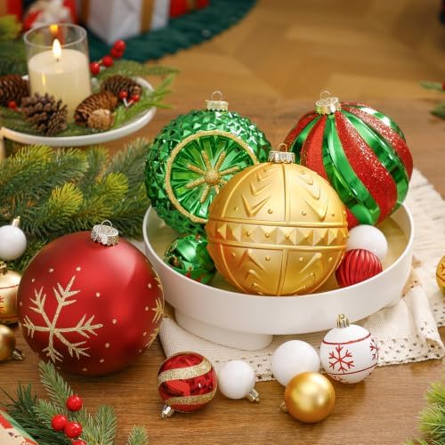 SHareconn 4ct 6 Inch Large Christmas Tree Balls Ornaments, Red &Green Gold