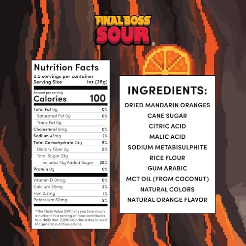 Final Boss Sour Candy | Level 4 Souranges, 4 Packs – Extreme Sour Fruit Chews with Real Dried Oranges, No Artificial Colors, No Artificial Fruit Flavors, Low Calorie Snack for Kids, Teens, Adults, Lunch Boxes