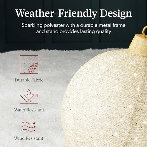 Best Choice Products 2pc Lighted Pop-Up Outdoor Christmas Ornament Set, Holiday Ball Decoration w/ 180 LED Lights, 8 Light Functions - Gold/White