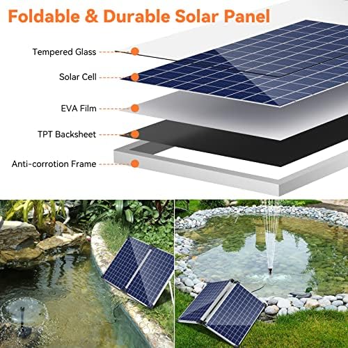 POPOSOAP Solar Fountain Pump 35 Watt, 480GPH Solar Water Pond Pump with PVC Tubing 4 Spray Heads 16.5ft Cable Length for Garden Pond Fountain Waterfall Hydroponics Pool