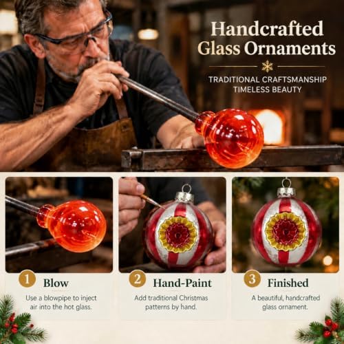 12 Pcs Vintage Glass Christmas Ornament Hand Blown Glass