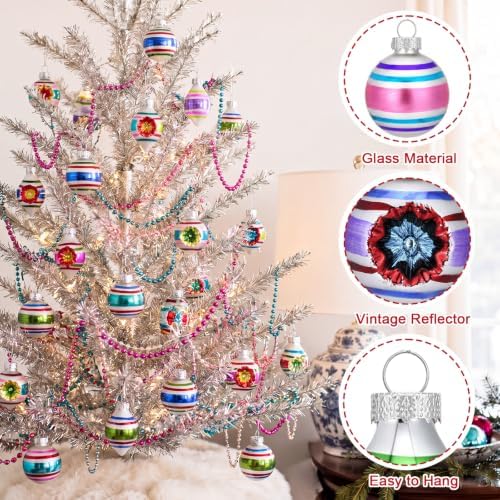 40Pcs Vintage Christmas Mini Glass Ornaments Bulk Reflector Ball
