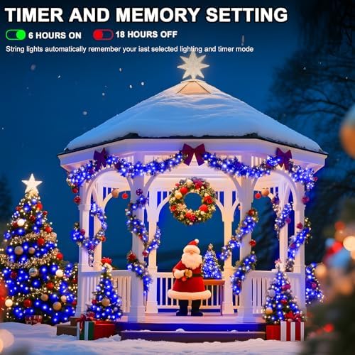 196 FT 500 LED String Lights Outdoor Indoor, Christams String Lights Waterproof 8 Modes & Timer, Fairy Lights Plug in for Bedroom, Weeding, Patio, Party, Christmas Decor (Blue)