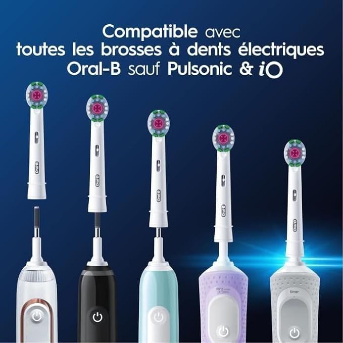 Oral-B Pro 3D White Electric Toothbrush Head, X-Shaped Bristles and Unique Polishing Cup for Teeth Whitening and to Remove Surface Stains, Pack of 8 Toothbrush Heads, White