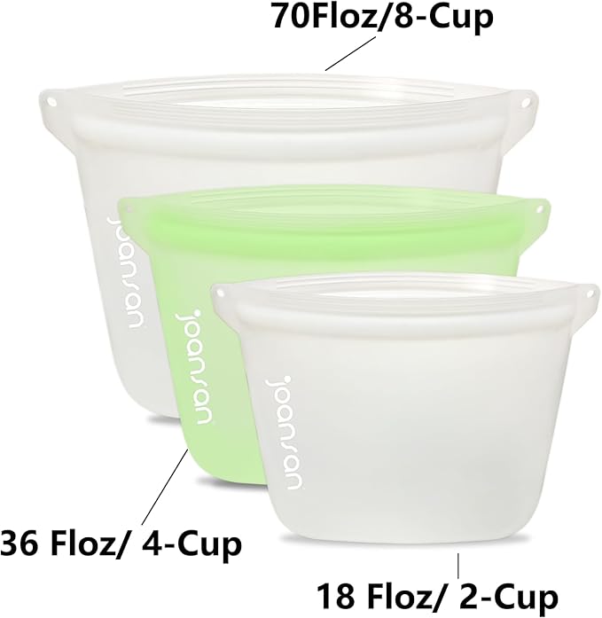 Reusable Freezer Bags, Platinum Silicone for Food Storage Stand-Up 6-Pack | BPA-Free Platinum Silicone Bag for Meal Prep, Travel, Lunch, Kitchen Organization, Microwave, Oven & Dishwasher Safe 3 Sizes
