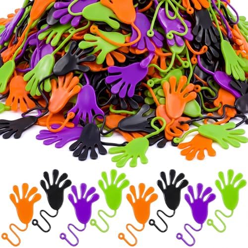 Realspring 300 Pcs Halloween Throws Sticky Hands, Orange,Green,Purple,Black
