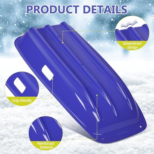 Poen 2 Pcs Plastic Snow Sled 35" Downhill Sprinter Winter Toboggan Sled Board with Pull Rope and Handles Snow Sleds for Kids Adults Downhill Sledding Sleigh Sand Board Sleigh