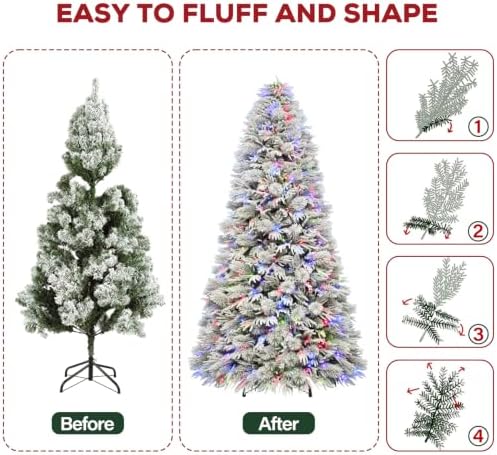 Hykolity 9ft Prelit Premium Flocked Christmas Tree with 700 Multicolor LEDs