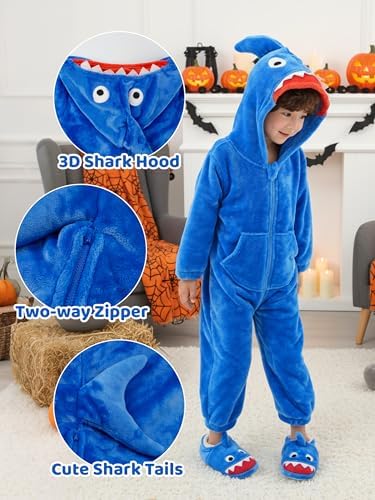 LOLANTA Boys' Girls' Dinosaur Shark Costume Flannel Jumpsuits Animal Onesie
