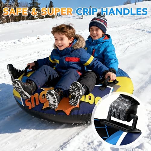 CACSPS Inflatable Snow Tube Sled 48 Inch, Heavy Duty Winter Sledding & Snow Tubing Equipment for Adults with Thickened Material and Canvas Cover