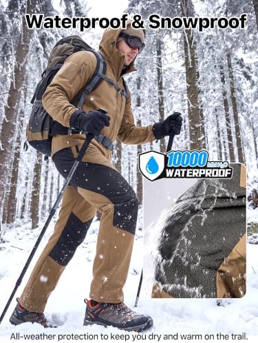 FREE SOLDIER Men's Fleece Lined Pants Softshell Snow Ski Pants