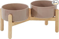 Havniva Elevated Dog Bowls Ceramic Dog Bowls with Stand, Dog Food Bowl | 6.1” Raised Dog Bowls with Non-Slip Wood Stand, Dog Food and Water Bowl Set, Double Dog Feeding Bowls for Small & Medium Dogs