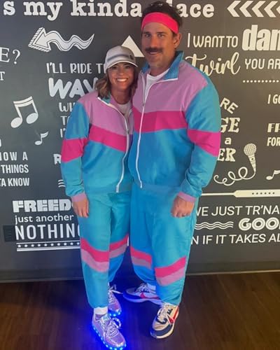 UOUA 80s Outfit for Men 90s Costumes 2 Piece Long Sleeve Track Suit Set