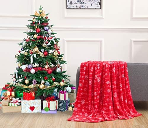 Elegant Comfort Luxury Velvet Super Soft Christmas Prints Fleece Blanket-Holiday Theme Home Décor Fuzzy Warm and Cozy Throws for Winter Bedding, Couch and Gift, 50 x 60 inch, Snowflakes