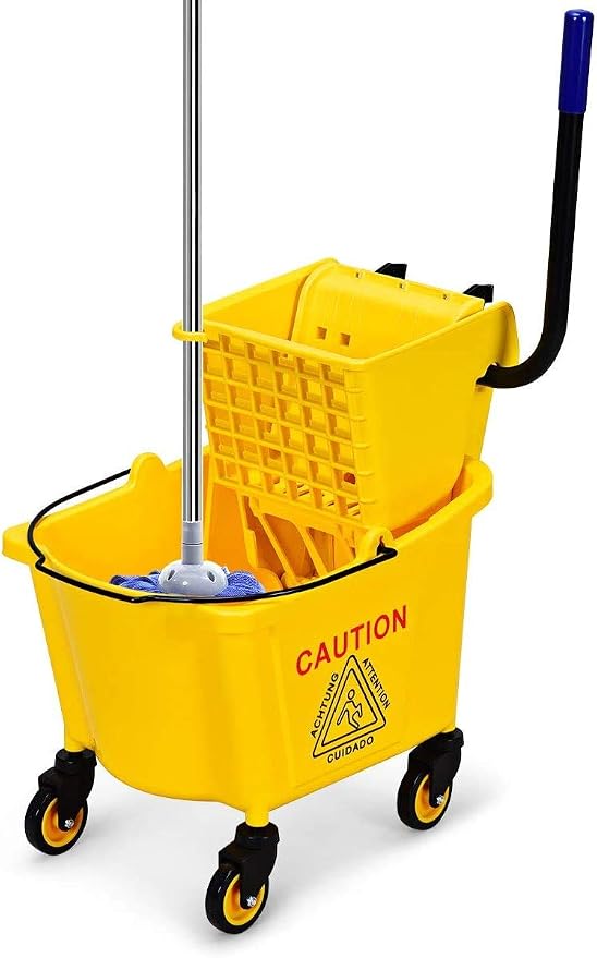 ARLIME Commercial Mop Bucket with Wringer, 26 Quart Capacity Portable Wringer Trolley, Side Press Floor Cleaning Wavebrake w/Handle, Small Mop Bucket on Wheels for Home, Industrial, Yellow | Portable Wringer Trolley, Side Press Floor Cleaning Wavebrake...