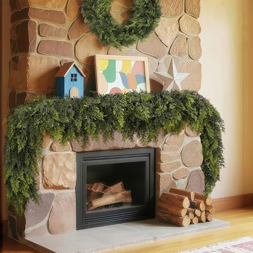 LVZHIYUAN 2 Pcs 6FT Christmas Garland,Real Touch Cedar Garland