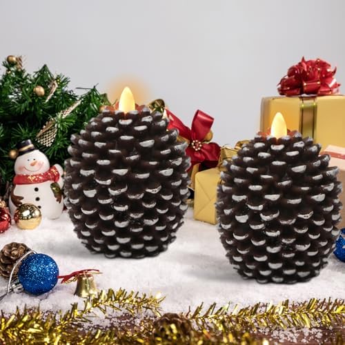 Wondise Flameless Candles with 6H Timer Pine Cone Candles