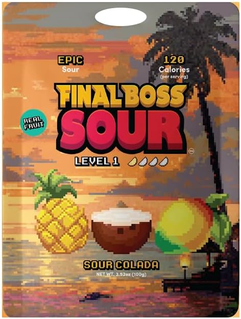 Final Boss Sour Fruit Candy, Sour Piña Colada, Level 1, 1 Pack