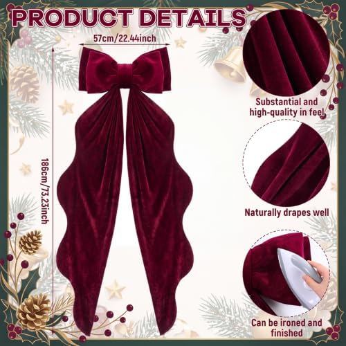 Riceshoot 2 Pcs Large Velvet Christmas Bow Christmas Tree Topper Bow Decor