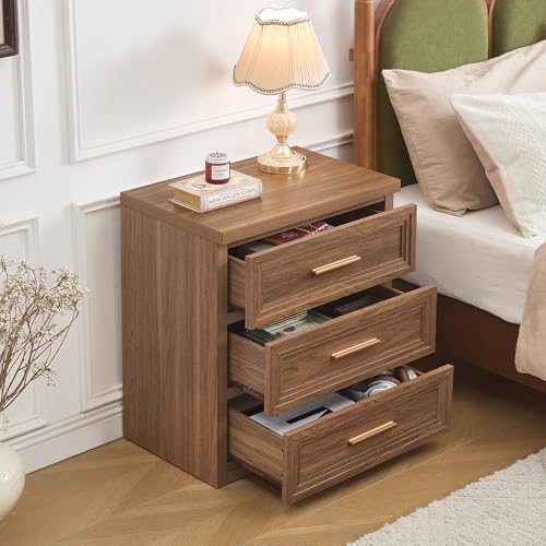 RWYHG Nightstands Set of 2 Wood 3 Drawer Storage 26" Tall Gold Handle