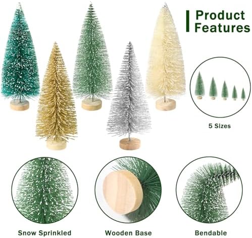 30Pcs Mini Christmas Trees Artificial Christmas Tree Bottle Brush Trees with Wooden Base for Decor Christmas Party Home Table Craft Decorations(Multicolor)
