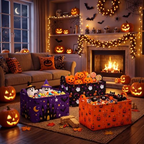 CHENGU 6 Pack Halloween Baskets Foldable Cute Halloween Storage Bins