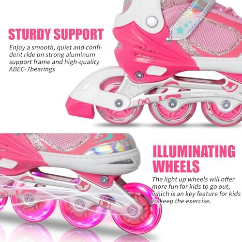 MammyGol Adjustable Inline Skates for Kids Boys Girls Youth Blades Roller Skates with Light up Wheels Ages 4-16