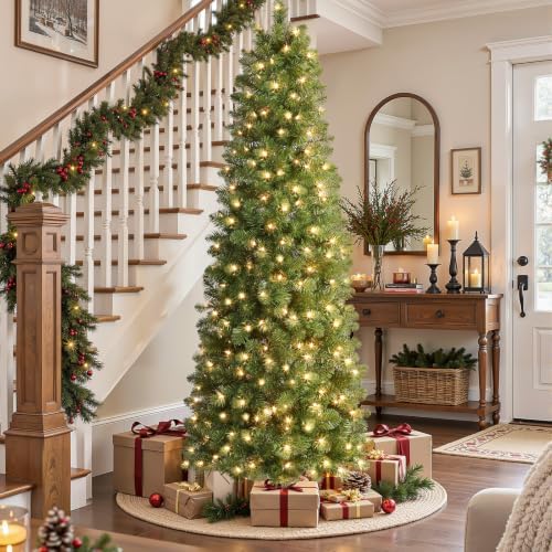 SHareconn Prelit Artificial Pencil Christmas Tree 6FT & Warm White Lights