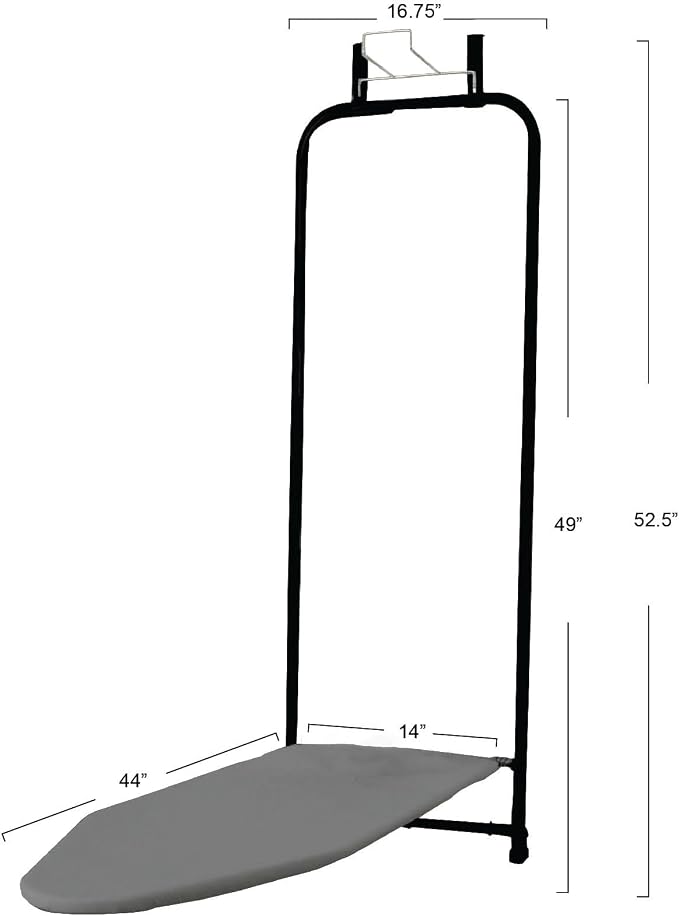 Household Essentials Over‑The‑Door Steel Top Ironing Board with Scorch‑Resistant Cotton Cover, Matte Black
