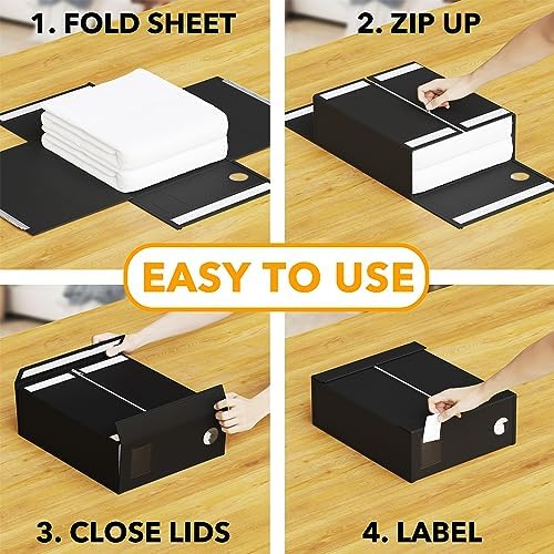 SpaceAid 2 Pack Bed Sheet Organizers and Storage, Foldable Sheet Organizer for Linen Closet, Sheets Set Folder Keeper with Window XL (Queen & King Size) Organizing Bedding Container, Black