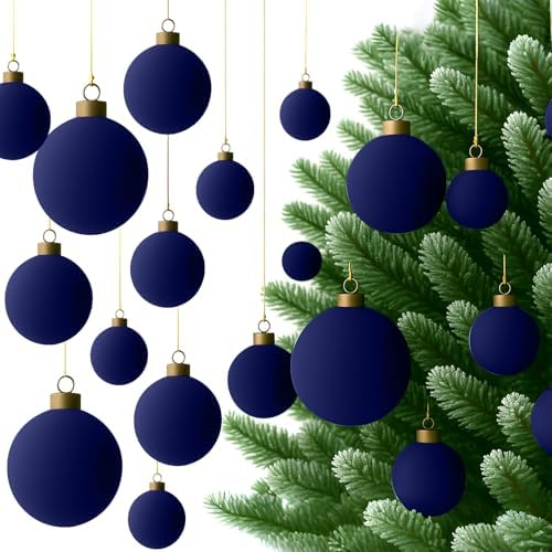 Foilswirl 36 Pcs Navy Blue Velvet Christmas Balls, 2.36", 2.76", 3.15"