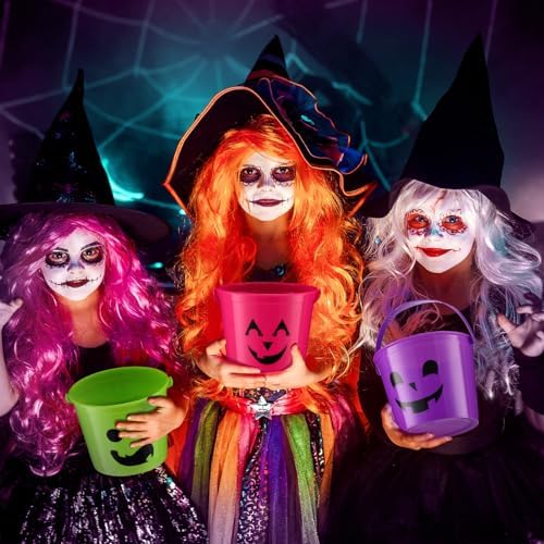 Jenaai 24 Pcs Halloween Pumpkin Buckets Bulk Small Plastic Candy Buckets