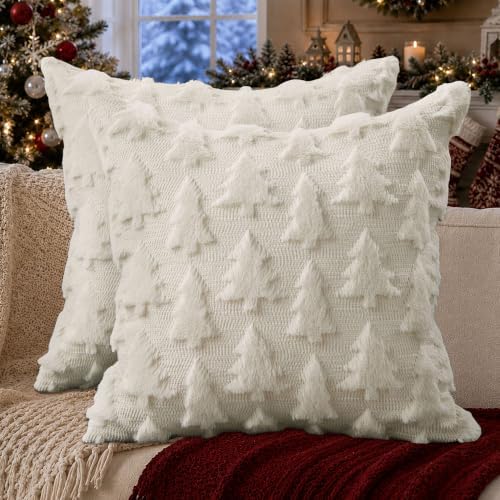 DFXSZ Christmas Tree Pillow Covers 20x20 Set of 2 Christmas Decor White