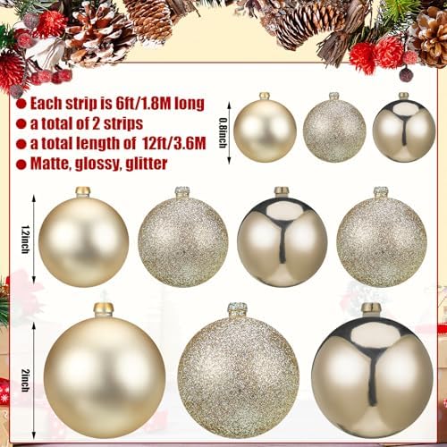 2 Pcs 6 ft Christmas Ball Ornament Garland, Champagne Gold